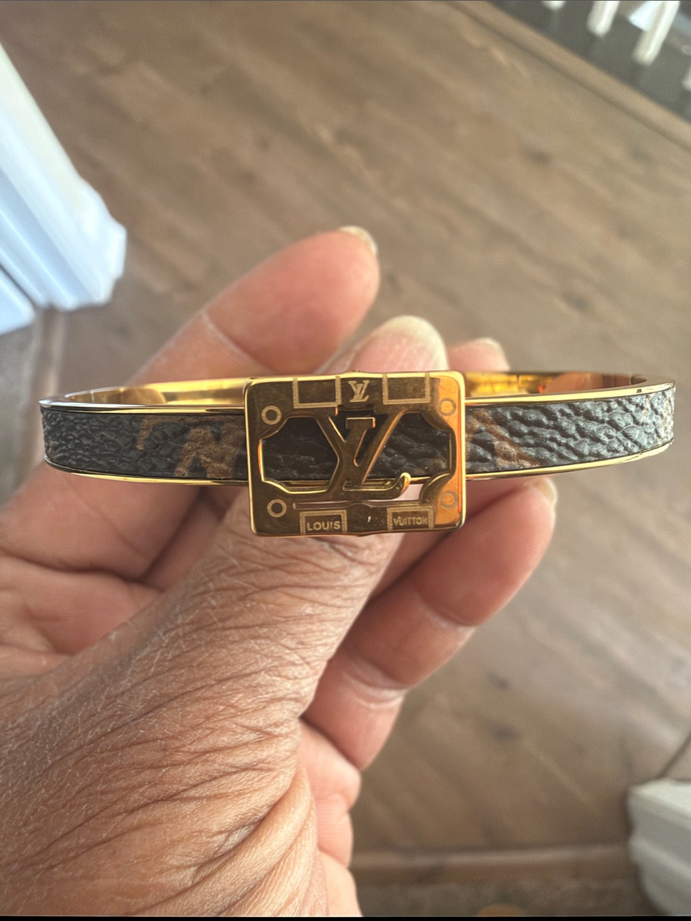 Gold-Tone & Brown Monogram Bangle Bracelet